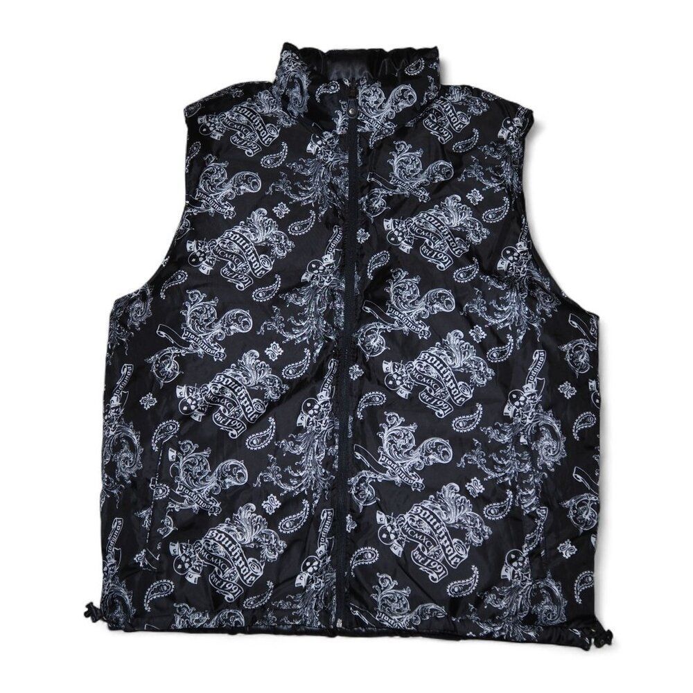Southpole Paisley Skulls Reversible Puffer Vest Men's XXL Black White Streetwear